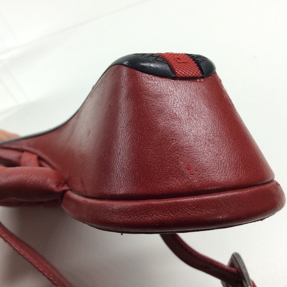 PRADA RED LEATHER WEDGE SANDALS - Picture 14 of 14